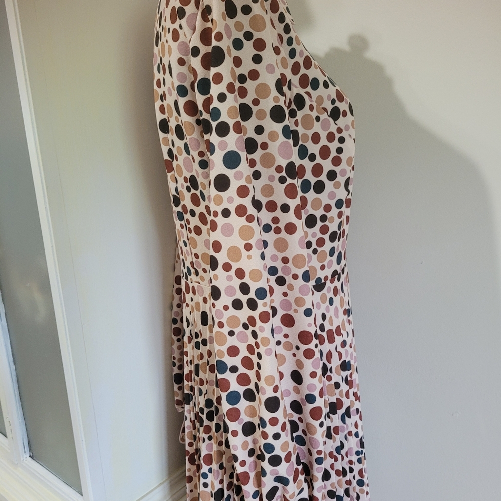 Annah Hariri Rainbow Polka Dot Pleated Long Sleeve Maxi Dress Size 8 - Picture 7 of 16